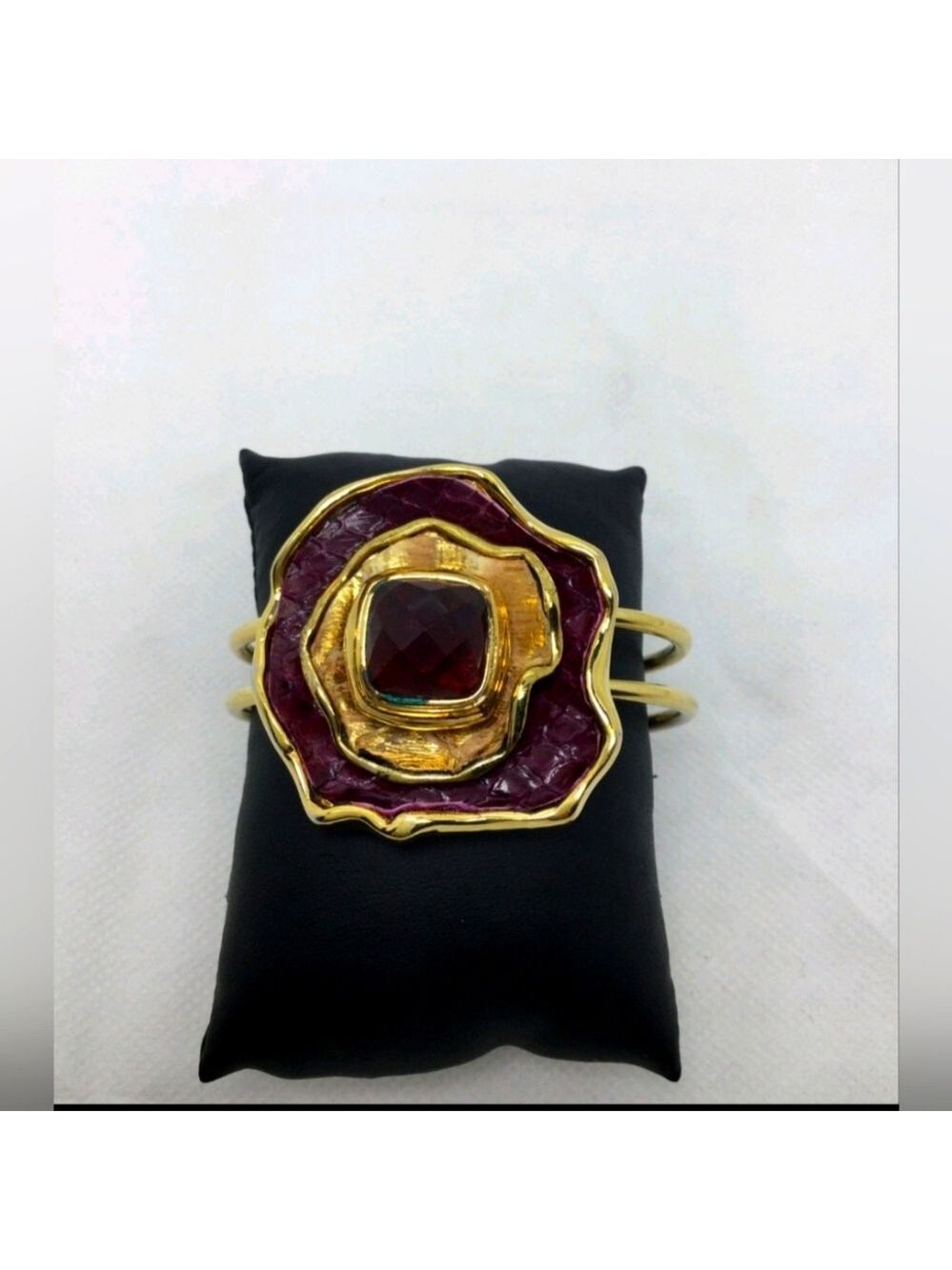 Kara Ross Goldtone Snake Print Abstract Flower Bracelet 7"